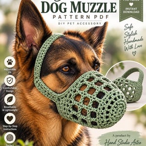 Crochet Dog Muzzle Pattern PDF, Dog Muzzle Crochet Pattern, Basket Style Pet Muzzle, Adjustable Dog Muzzle, DIY Dog Accessory