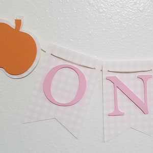 High Chair Banner, ONE Banner, Pink Gingham ONE banner, Light Pink Gingham, Pink and White Pumpkin, Spooky ONE, Pink Gingham Pumpkin