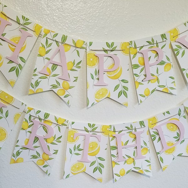 Happy Birthday Banner, Garden Party Banner, Lemon Party, Lemon Birthday, Lemonade Birthday Banner