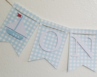 High Chair Banner, ONE Banner, Blue Gingham ONE banner, Light Blue Gingham, Baby Blue and White, Light Blue Check ONE banner