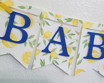 Lemon Baby Shower Banner, Lemon Banner, Blue and Yellow, Blue and Lemon Banner, Lemon Themed Shower