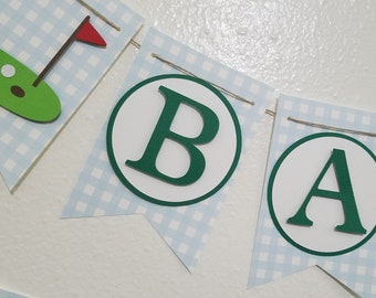 Golf Themed Banner, Blue Gingham Golf Baby Shower banner, Golf Party Decorations, Golf Baby Shower, Golf Themed Baby Shower