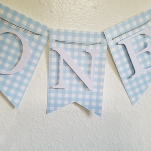 Banner de silla alta, UN banner, Banner de cuadros azules UN banner, Banner de cuadros azul claro, Azul bebé y blanco, Banner de cuadros azul claro UN banner