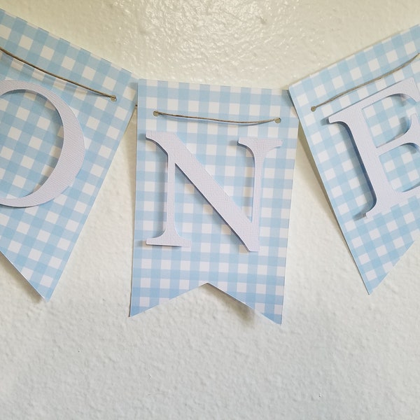 High Chair Banner, ONE Banner, Blue Gingham ONE banner, Light Blue Gingham, Baby Blue and White, Light Blue Check ONE banner