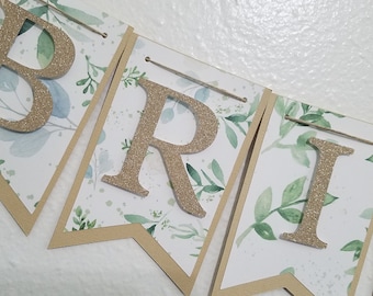 Bridal Banner, Bridal Shower Banner Wedding Banner, Bridal Shower Decorations, Green and Champagne , Green Foliage , Botanical Theme