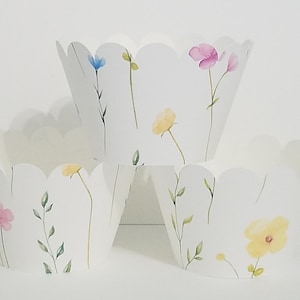 Cupcake wrappers, Wildflower cupcake wrappers, Wild Flower decorations, Pink, Yellow, Blue wildflower cupcake wrappers