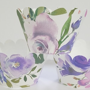 12 Cupcake wrappers, Lavender Floral cupcake wrappers, Floral decorations, Light Purple Flowers, Garden Party Cupcake wrappers
