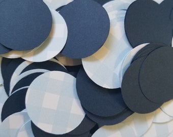 Blue Gingham and Navy Confetti, 1 Inch table confetti, Baby Shower confetti, Birthday Party Confetti, Bridal Shower, Blue Gingham Birthday