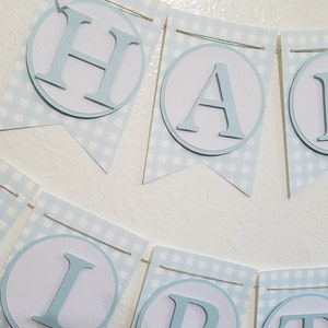 Blau Gingham alles Gute zum Geburtstag Banner, Geburtstagsbanner, Happy 1st Birthday Banner, hellblau und weiß Banner, kariert Banner