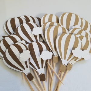 Heißluftballon Cupcake Topper, Heißluftballon Babyparty, Heißluftballon Geburtstag, Heißluftballon Party, auf und davon, 12er Set