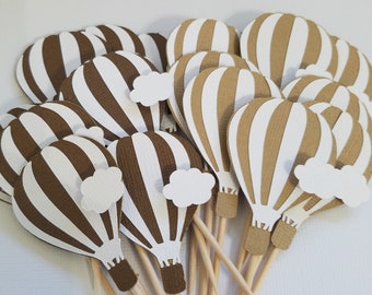 Hot Air Balloon Cupcake Toppers, Hot air balloon baby shower, hot air balloon birthday, hot air balloon party, up up and away Set of 12