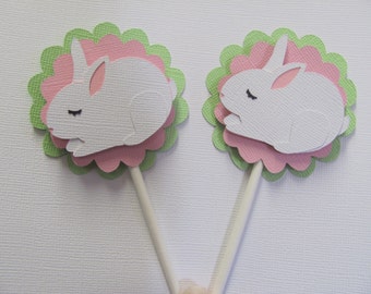 Cupcake Toppers, Set of 12,  Bunny Rabbit cupcake toppers, easter cupcake toppers, some bunny loves you