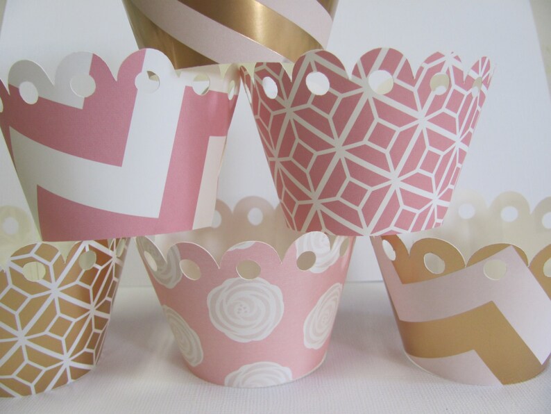 Cupcake wrappers Blush Gold Pink cupcake wrappers Set of Etsy