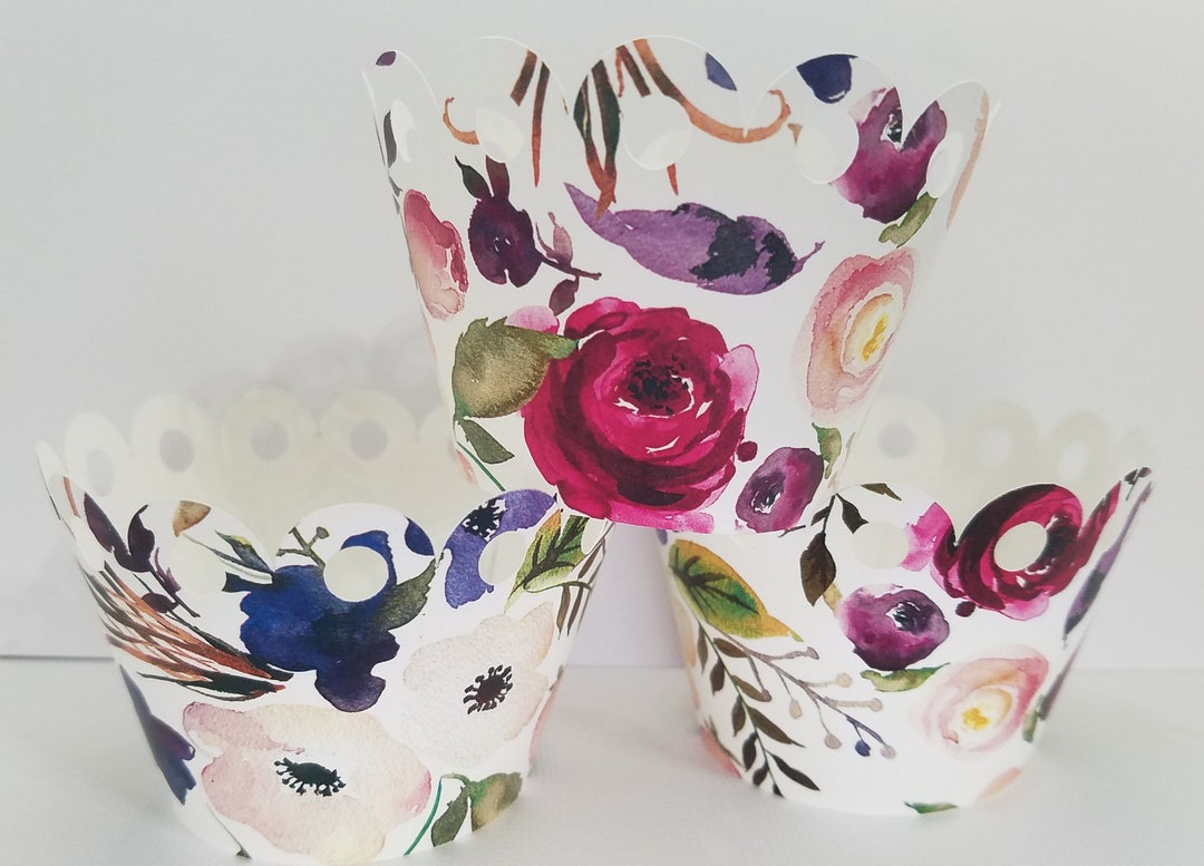 12 Cupcake Wrappers, Floral Cupcake Wrappers, Floral Decorations, Etsy