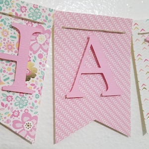 Happy Birthday Banner, Birthday Banner, Happy 1st Birthday Banner, Pink and White Banner, Pink, Blue, Butterfly and Flowers