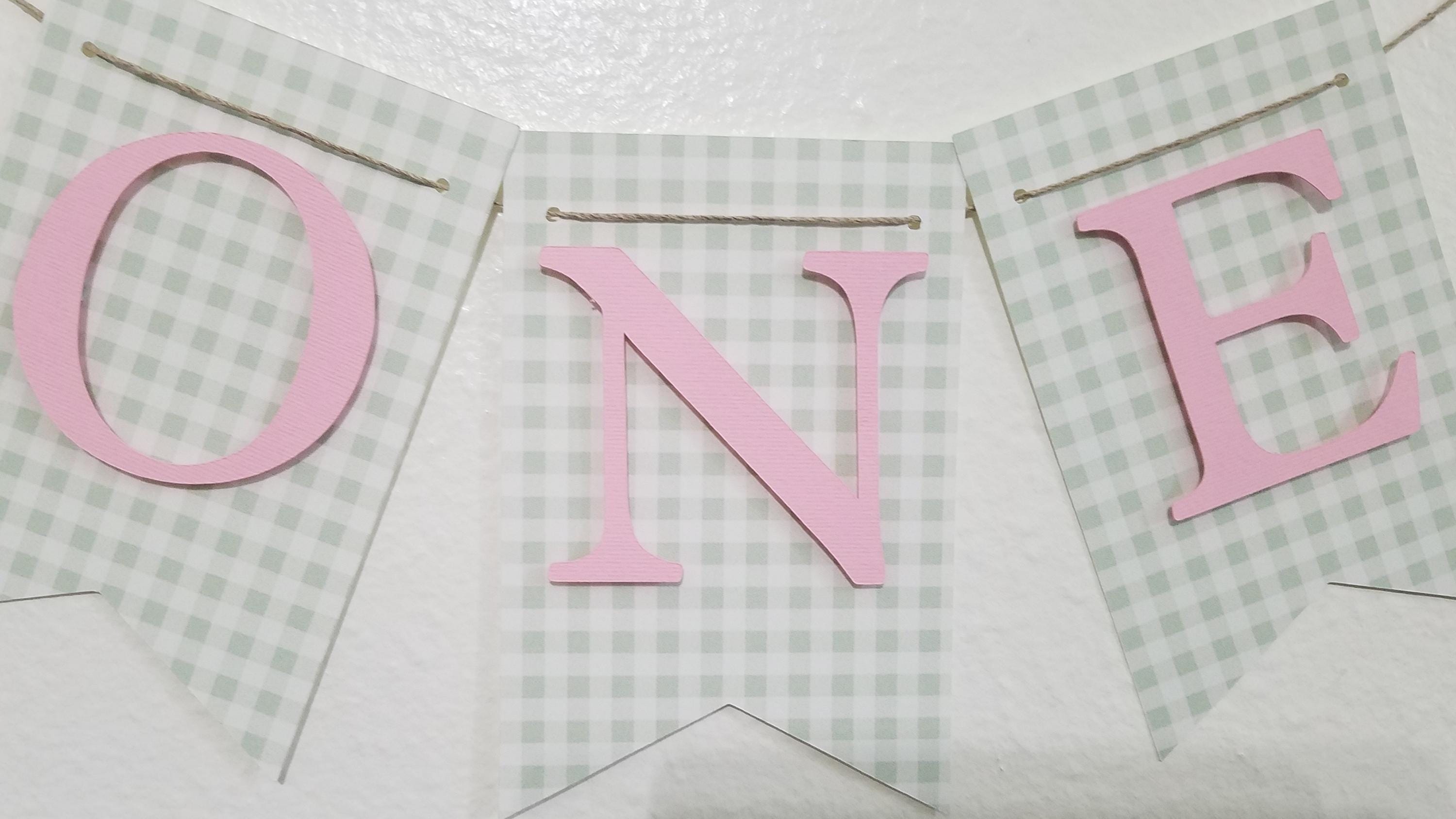 Gingham ONE Banner: Pink & Sage Green First Birthday Decor - Etsy
