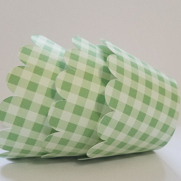 Cupcake wrappers, Green and White Gingham cupcake wrappers, Green gingham decorations, Green gingham party, Golf Themed Party, Golf Birthday