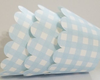 Cupcake wrappers, Blue and White Gingham cupcake wrappers, blue gingham decorations, blue gingham party