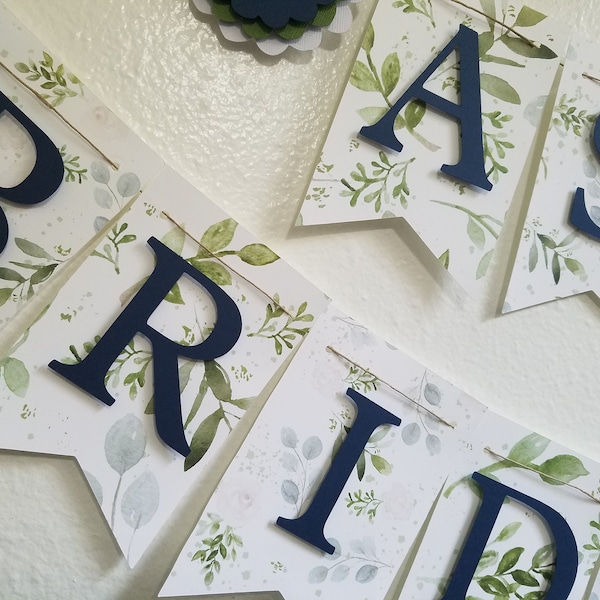 Estandarte nupcial, estandarte de la boda del estandarte de la ducha nupcial, decoraciones de la ducha nupcial, verde y oro, estandarte de oro del follaje verde, tema botánico