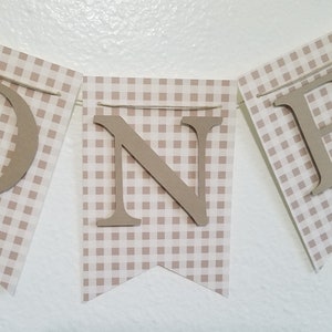 High Chair Banner, ONE Banner, Blue Gingham ONE banner, Brown Gingham, Brown and White, Brown Check ONE banner, Beige Gingham