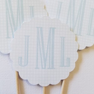 Personalized cupcake toppers, Set of 12,  Teddy Bear Picnic Party, Gingham Food Picks, Monogram cupcake toppers