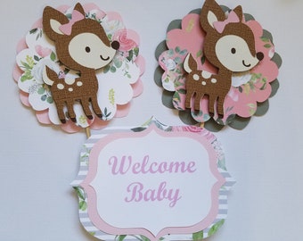 Baby Girl Shower Decorations, Girl Birthday Decorations, Deer Centerpiece Sticks, Fawn Centerpiece Sticks, Girl Woodland Party