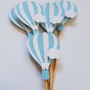 Hot Air Balloon Cupcake Toppers, Hot air balloon baby shower, hot air balloon birthday, hot air balloon party, up up and away Set of 12