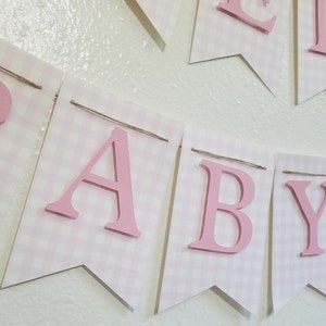 Pink Gingham Baby Shower Banner, Pink and White Banner, Checkered banner