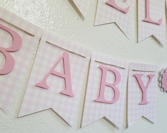 Pink Gingham Baby Shower Banner, Pink and White Banner, Checkered banner