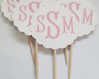 Personalized cupcake toppers, Set of 12, Monogram cupcake toppers, girls Birthday