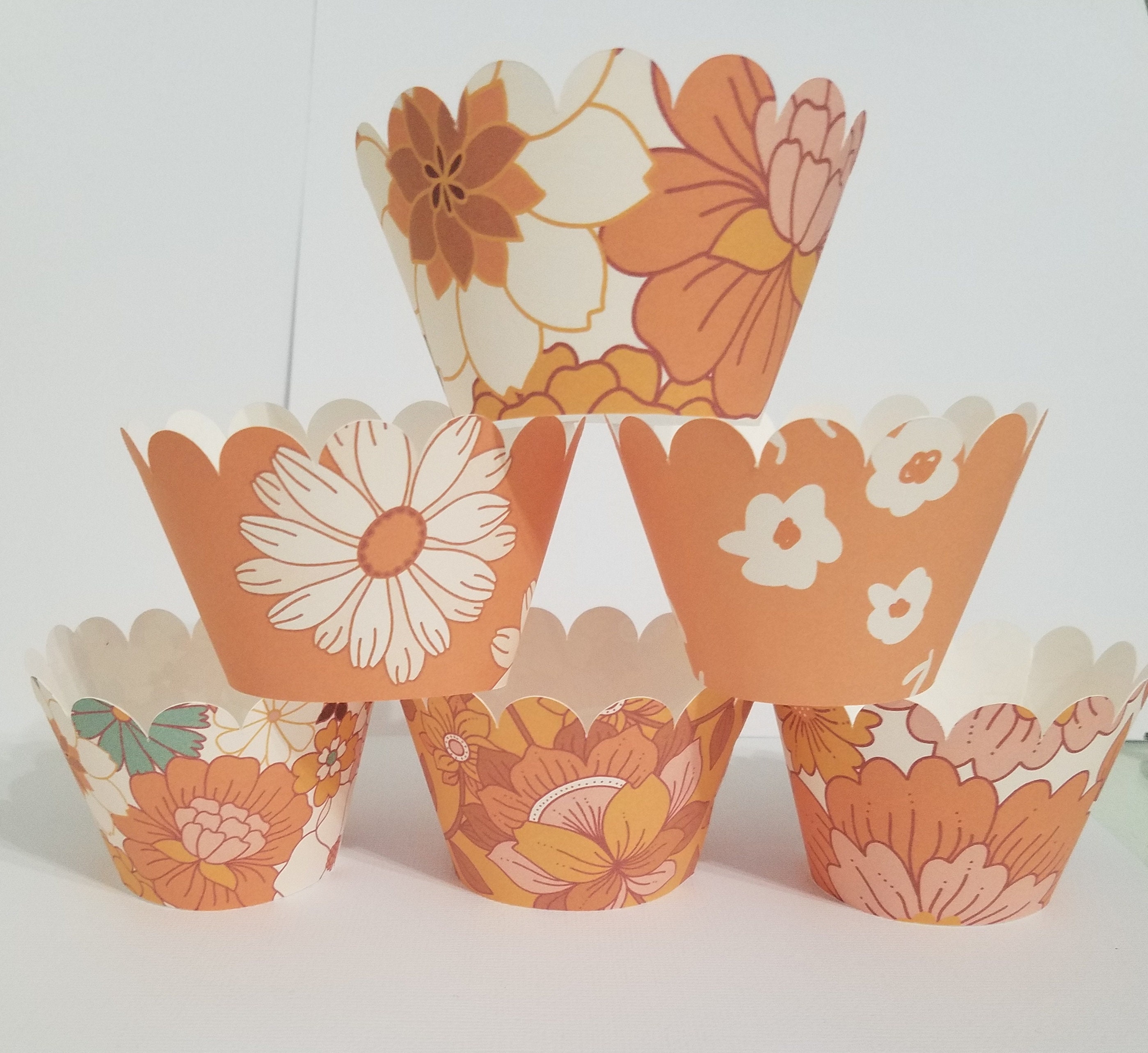 12 Cupcake wrappers Boho Cupcake Wrappers Boho Birthday Decorations Boho rainbow birthday Groovy 70s Birthday Groovy Twos