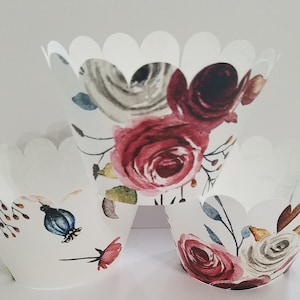 12 Cupcake wrappers, Floral cupcake wrappers, Floral decorations,