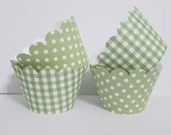 Envoltorios para cupcakes de cuadros verdes y lunares