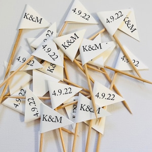 Personalized Flag Food Picks, Flag Cupcake toppers, Monogram Food Picks, Initials and Date