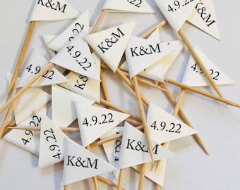 Personalized Flag Food Picks, Flag Cupcake toppers, Monogram Food Picks, Initials and Date