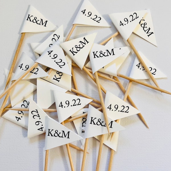 Personalized Flag Food Picks, Flag Cupcake toppers, Monogram Food Picks, Initials and Date