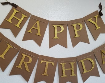 Birthday Banner, Adult Birthday,  Brown Banner, Brown and Gold Banner, Fall Birthday Decoration, Fall Banner