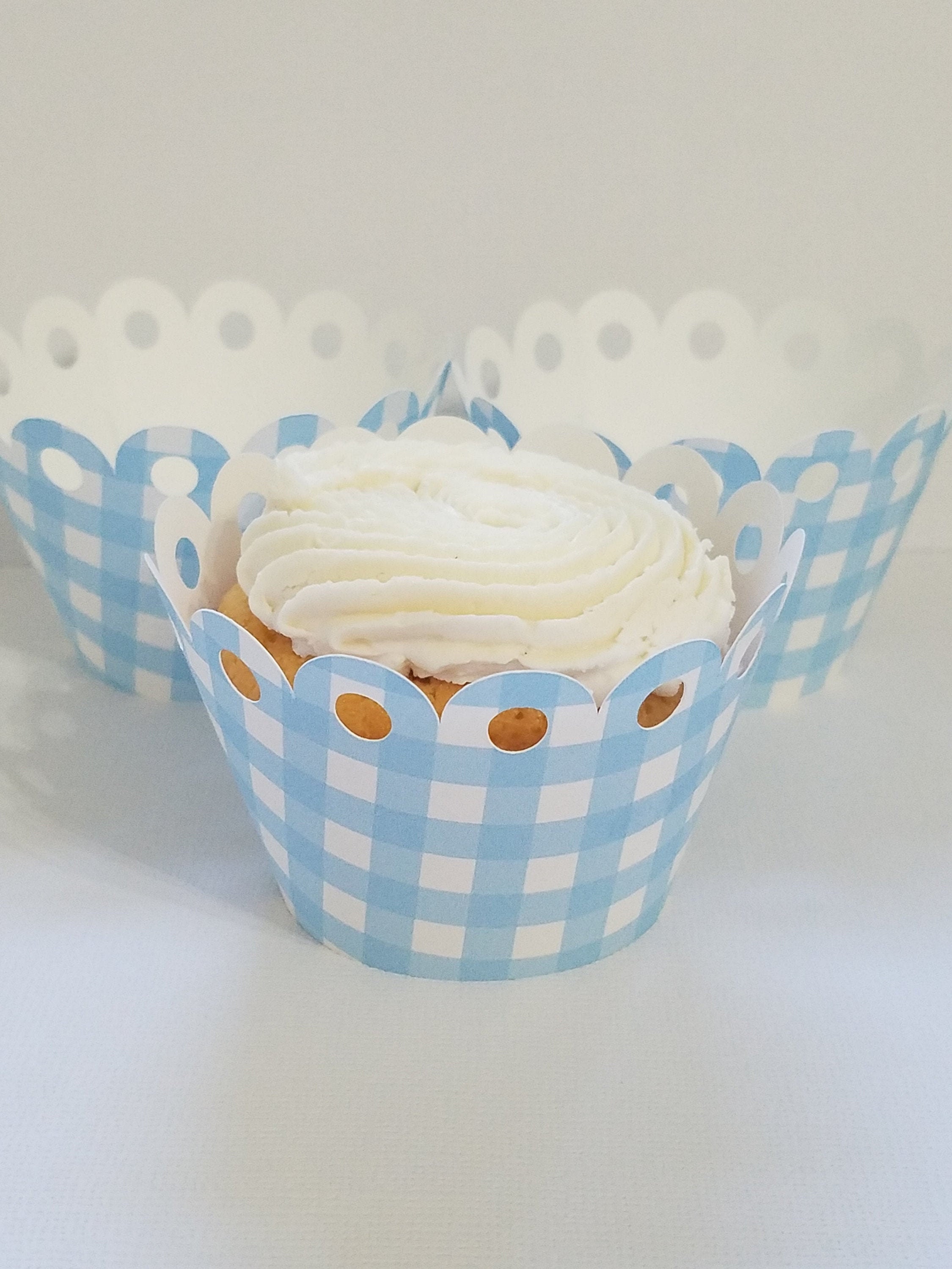 12 Cupcake wrappers Blue and White Gingham cupcake wrappers Etsy