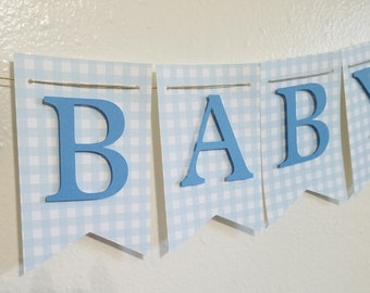 Boy Baby Shower Banner, Baby Shower Decorations, Boy Baby shower decorations, Blue, White, Blue Gingham Baby Shower Banner