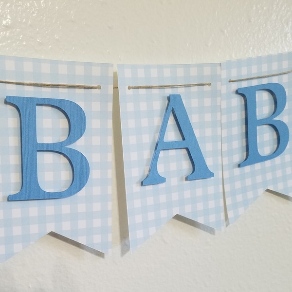 Junge Baby Shower Banner, Baby Shower Dekoration, Junge Baby Shower Dekoration, Blau, Weiß, Blau Vichykaro Baby Shower Banner