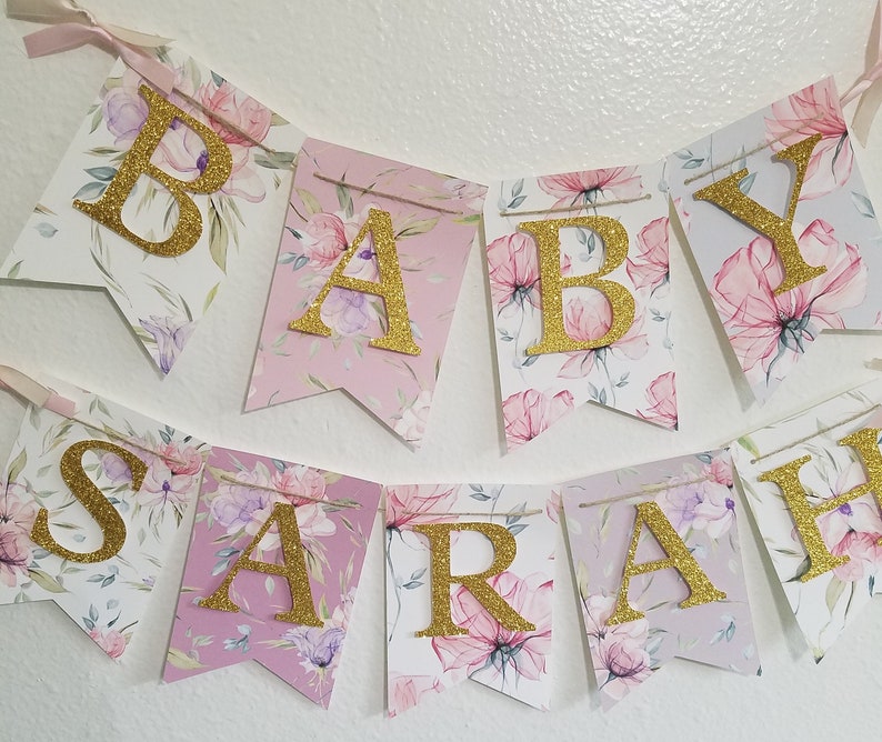Floral Baby Shower Banner Baby Girl Banner Personalize Etsy