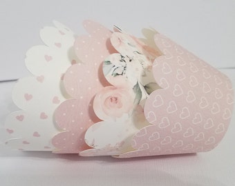 Sets of 12 Cupcake wrappers, Pink and white cupcake wrappers, Pink florals, pink hearts, hearts and flowers cupcake wrappers