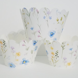 Cupcake wrappers, Wildflower cupcake wrappers, Wild Flower decorations, Yellow and Blue wildflower cupcake wrappers