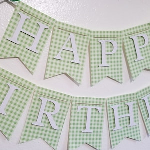 Grün Gingham alles Gute zum Geburtstag Banner, Geburtstagsbanner, Happy 1st Birthday Banner, grün und weiß Banner, kariert Banner