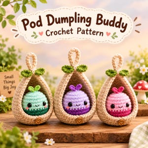 Dumpling Crochet Pattern, Amigurumi Keychain PDF, Peekaboo Pod, Pod Dumpling Buddy