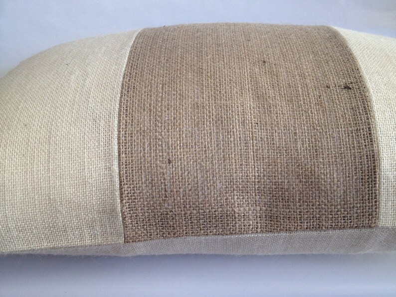 Cream Burlap Lumbar Pillow Cover With Natural Burlap Stripe Etsy