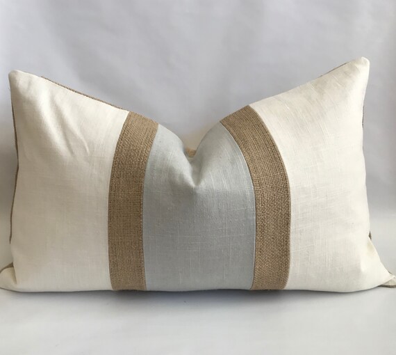 Cream And Pearl Gray Linen Cotton With Burlap Accent Stripes Etsy