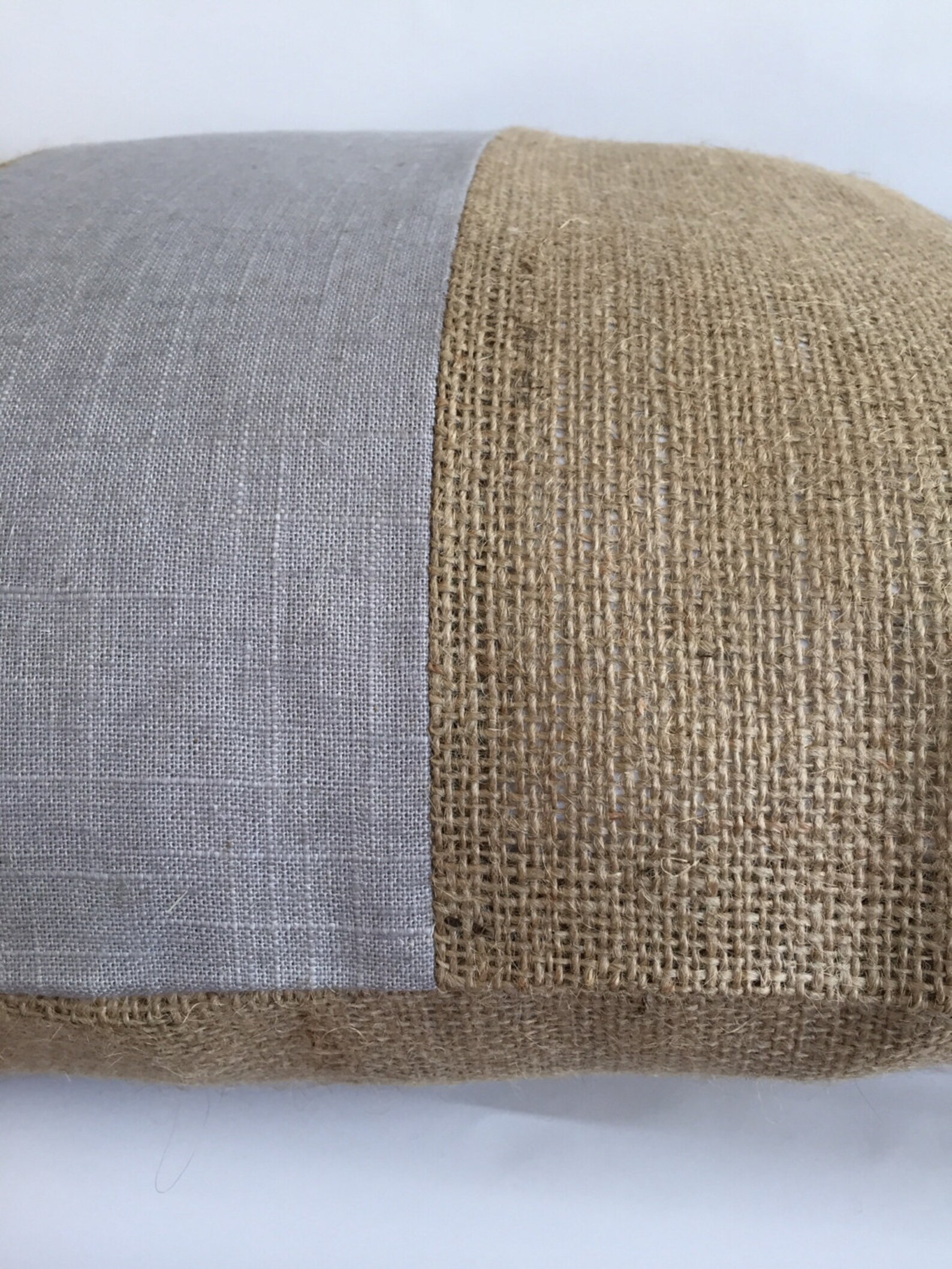 Light Gray Linen/cotton and Natural Burlap Striped Pillow Etsy