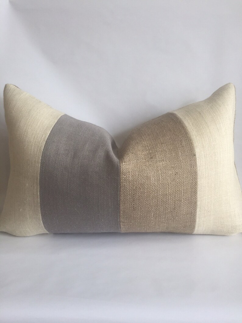 Cream Light Gray and Natural Striped Lumbar Pillow Cover Etsy