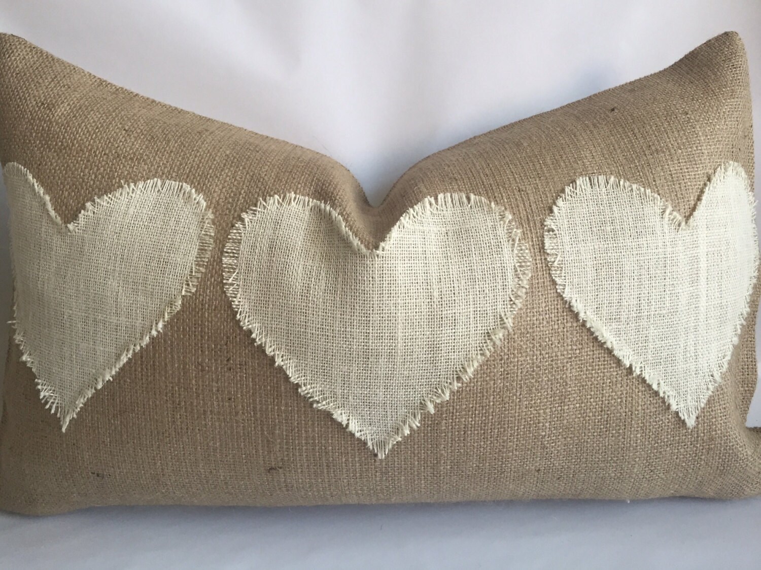 Natural Burlap Lumbar Pillow Cover With Three Cream Fringed Etsy